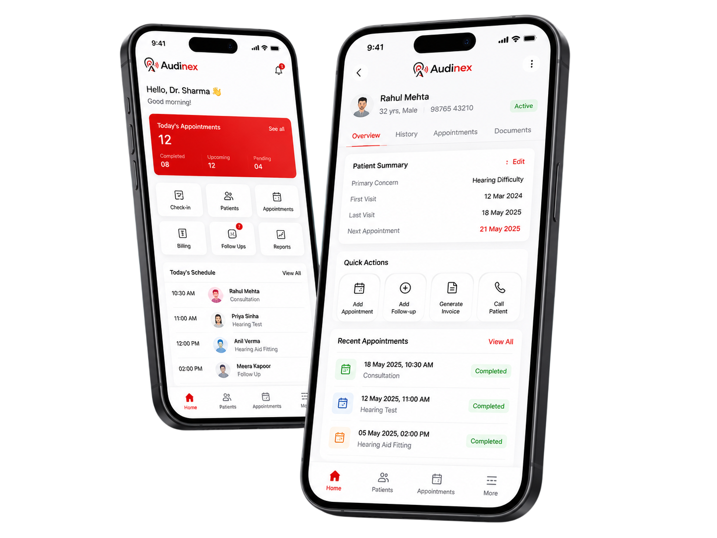 Audinex mobile application dashboard preview on smartphones